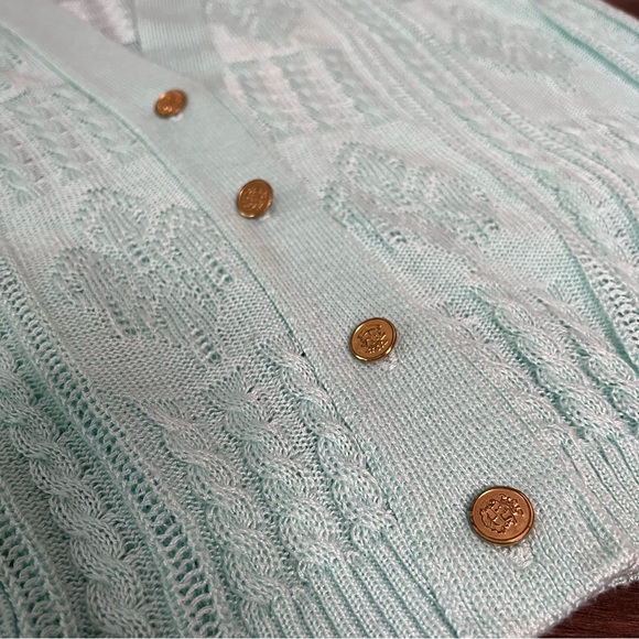Teal Vintage Knit Sleeveless Button Down Vest - Picture 5 of 6
